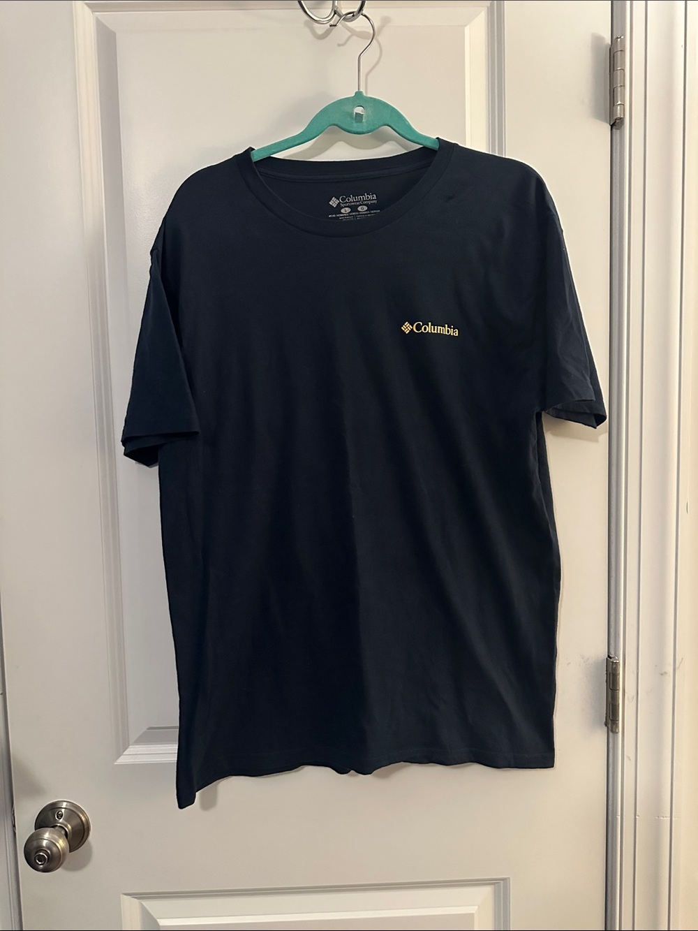 Columbia Black Short Sleeve Tee with Gold Logo Chest Print